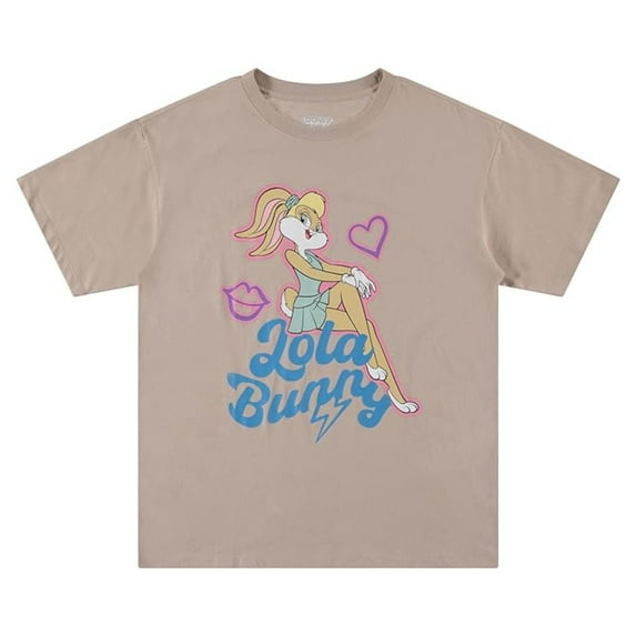 Looney Tunes Women's T-shirt, Graphic Print Cartoon Lola Bunny Shirt Taupe - S