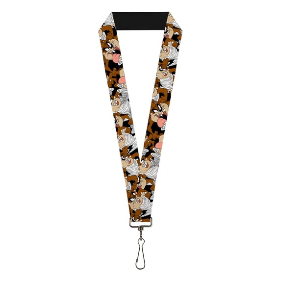 Looney Tunes Lanyard, Tasmanian Devil Vortex Poses Stacked Charcoal, Elastic