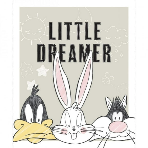 Looney Tunes Little Dreamer 35" Panel Light Grey 100% Cotton Sold by The Panel