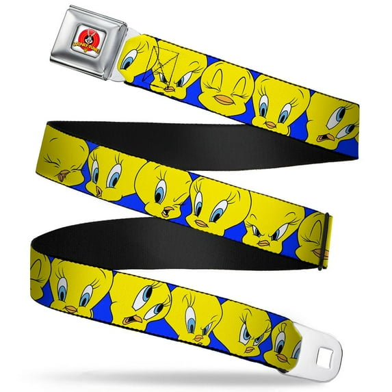 Looney Tunes Logo Full Color White Tweety Bird Close Up Expressions Royal Seatbelt Belt Standard