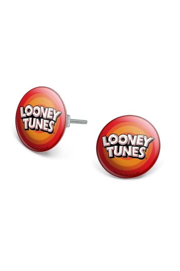 Looney Tunes Logo Novelty Silver Plated Stud Earrings