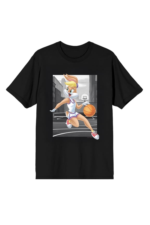 Looney Tunes Lola Bunny Basketball Drive Men's Graphic Tee DTG Full-Color Front Print Short Sleeve Crew Neck T-Shirt-Large