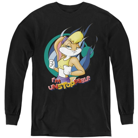 Looney Tunes Lola Bunny Unstoppable Kids Long Sleeve T Shirt (Large) for Youth Boys and Girls, Black