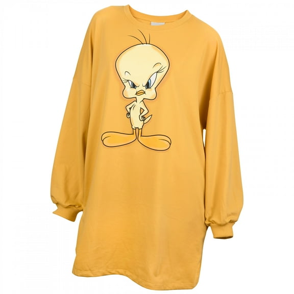 Looney Tunes Tweety Bird Sass Junior's Long Sleeve French Terry Dress-Small