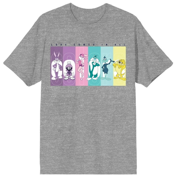 Looney Tunes Love Comes In All Colors Women's Heather Gray Graphic Tee-Large