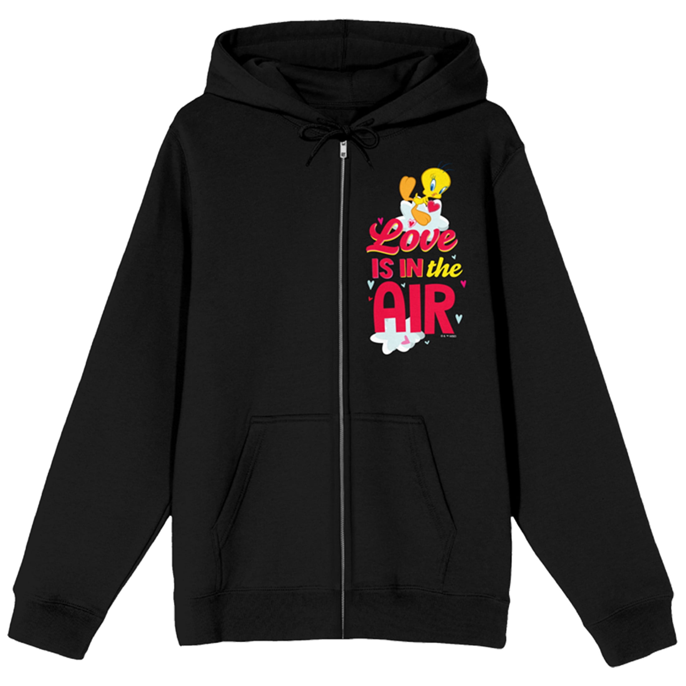 Looney Tunes Love Is In The Air Long Sleeve Black Zip Up Hoodie 