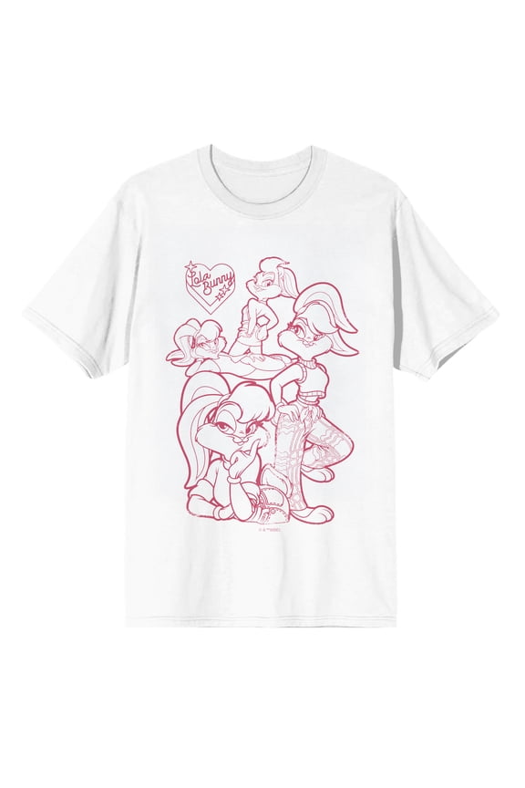Looney Tunes Love for Lola Unisex Adult Graphic Tee - Hot Pink Character Ensemble DTG Print Short Sleeve Crew Neck T-Shirt-XS
