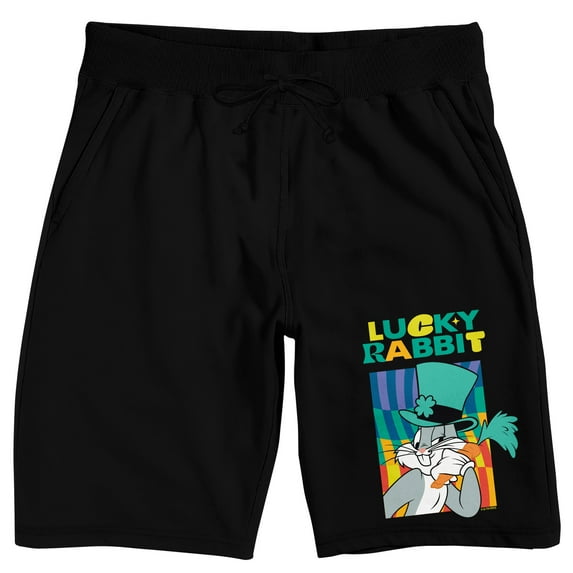 Looney Tunes Lucky Rabbit Men's Black Sleep Pajama Shorts-Large