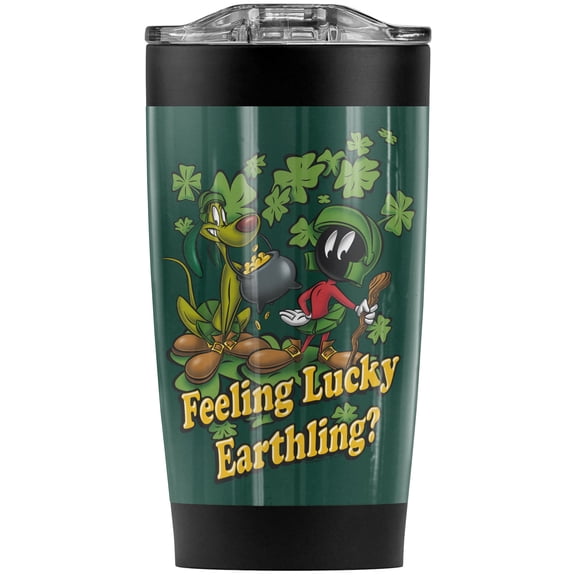 Looney Tunes Marvin The Martian Feeling Lucky Stainless Steel Tumbler 20 oz Coffee Travel Mug/Cup, Vacuum Insulated & Double Wall with Leakproof Sliding Lid | Great for Hot Drinks and Cold Beverages
