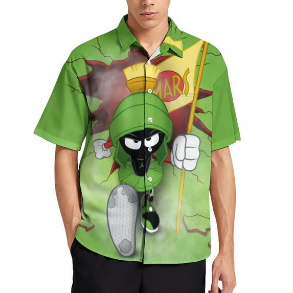 Looney Tunes Marvin The Martian Mens Hawaiian Shirt Summer Casual Short Sleeve Button Down Beach Shirts