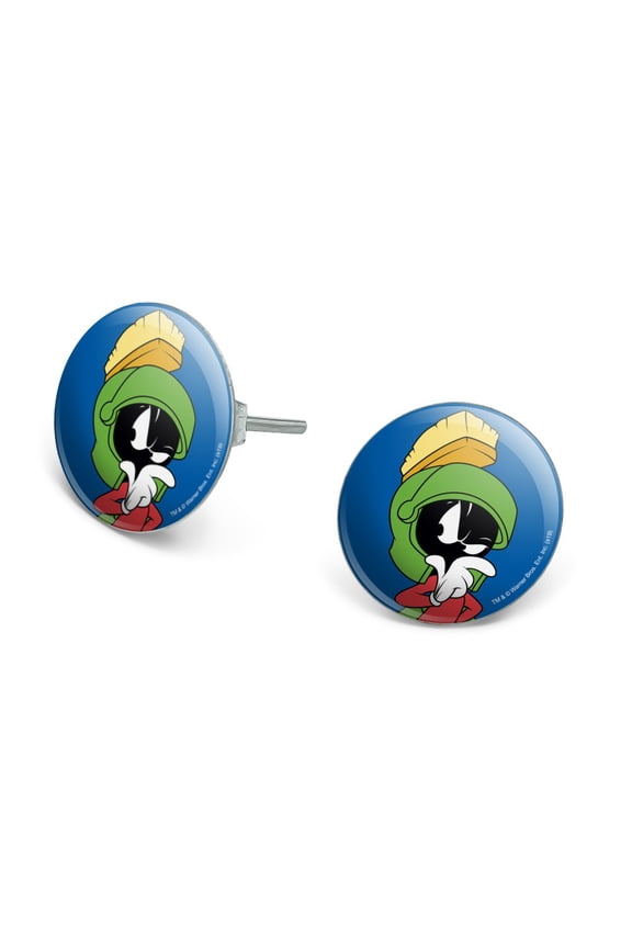 Looney Tunes Marvin The Martian Novelty Silver Plated Stud Earrings