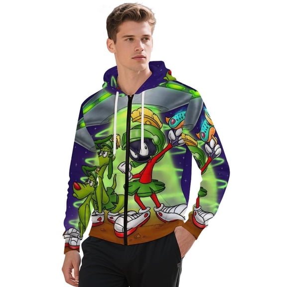 Looney Tunes Marvin The Martian Zip Up Hoodie Pullover Hooded Long Sleeve Sweatshirts Tops Blouse with Pocket for Mens Womens