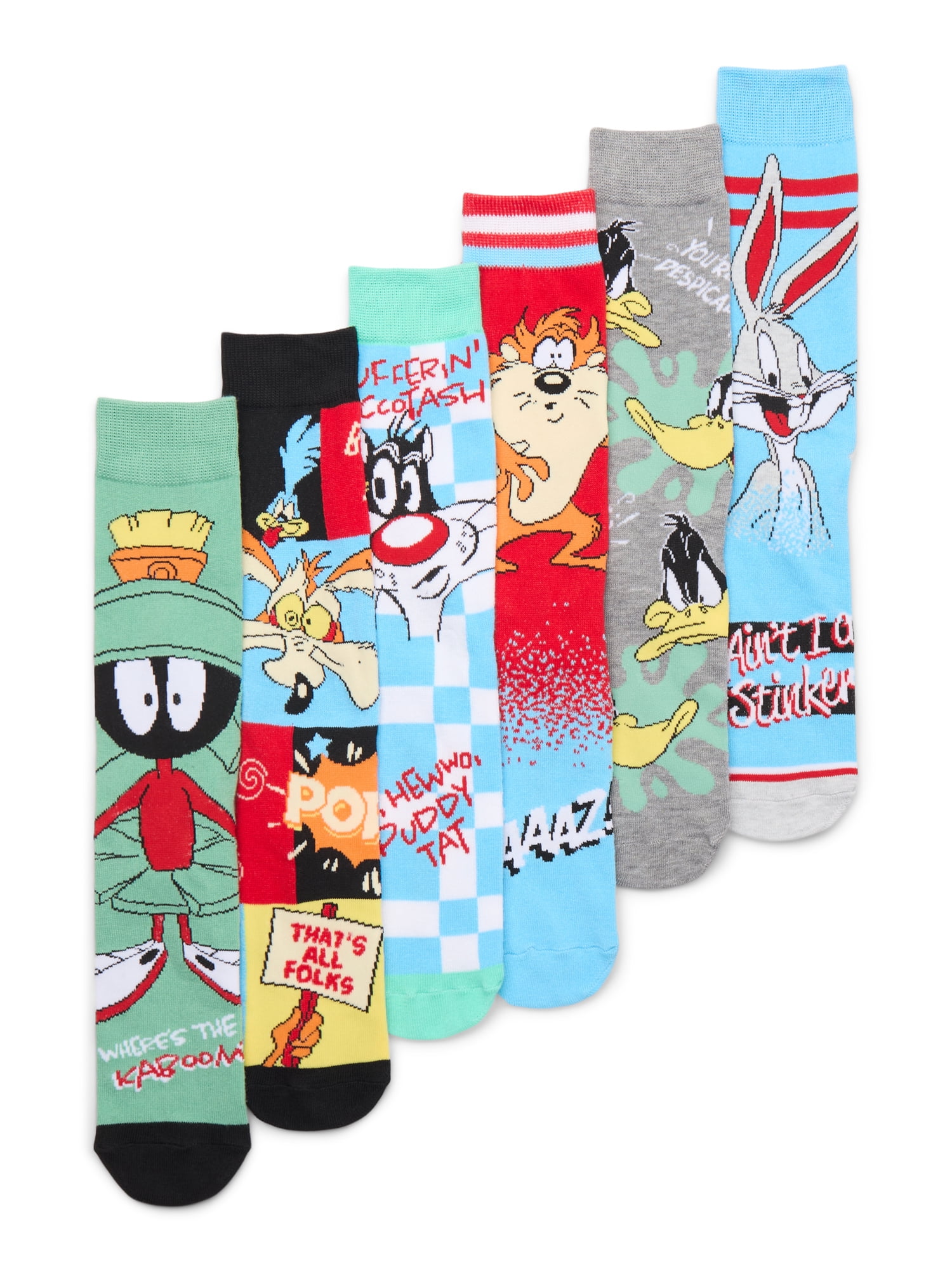 Looney Tunes Men's Crew Socks, 6-Pack, Shoe Sizes 8-12
