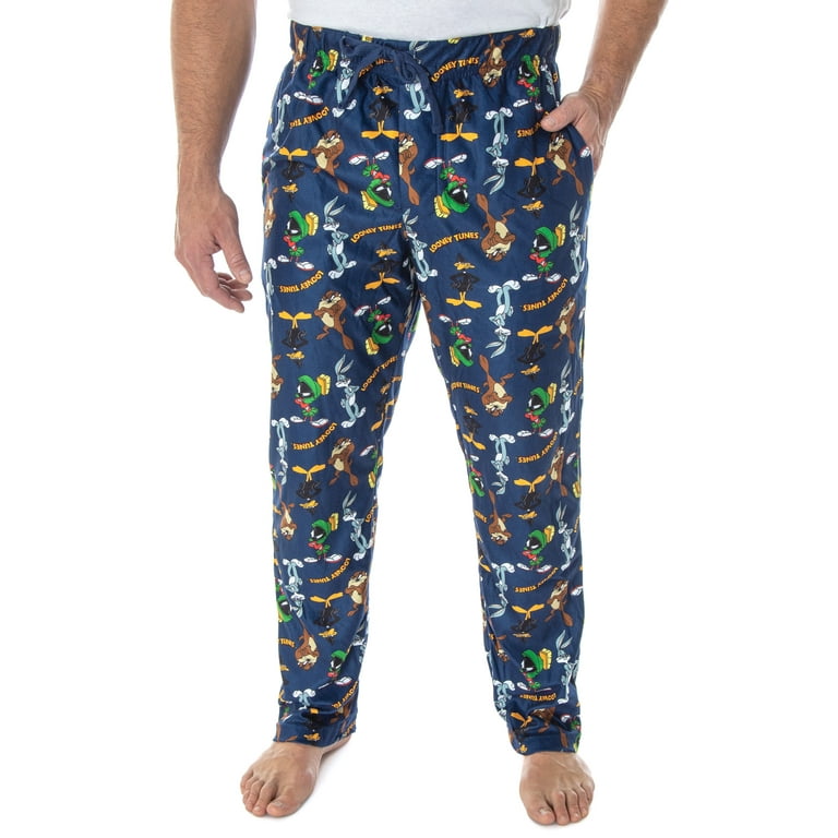 Looney Tunes Mens Pyjamas, Adult Grey Loungewear Pants & White T-Shirt  Complete PJ Set, Bugs Bunny Taz Daffy Duck