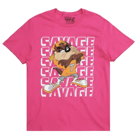 Looney Tunes Men's Officially Licensed Taz Tasmanian Devil Savage Tee T-Shirt - Pink (Large)
