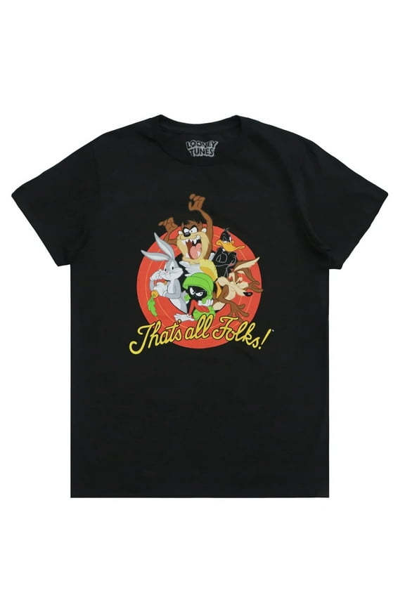 Men's Officially Licensed That's All Folks! Chracter Group Tee T-Shirt - Black (XXX-Large)