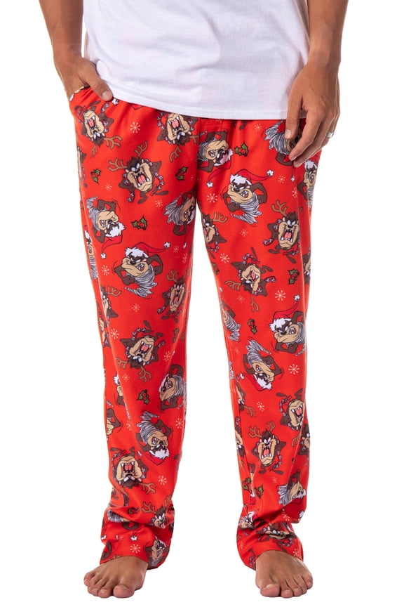 Looney Tunes Adult Tasmanian Devil Taz Santa Christmas Holiday Sleep Pajama Pants For Men Women
