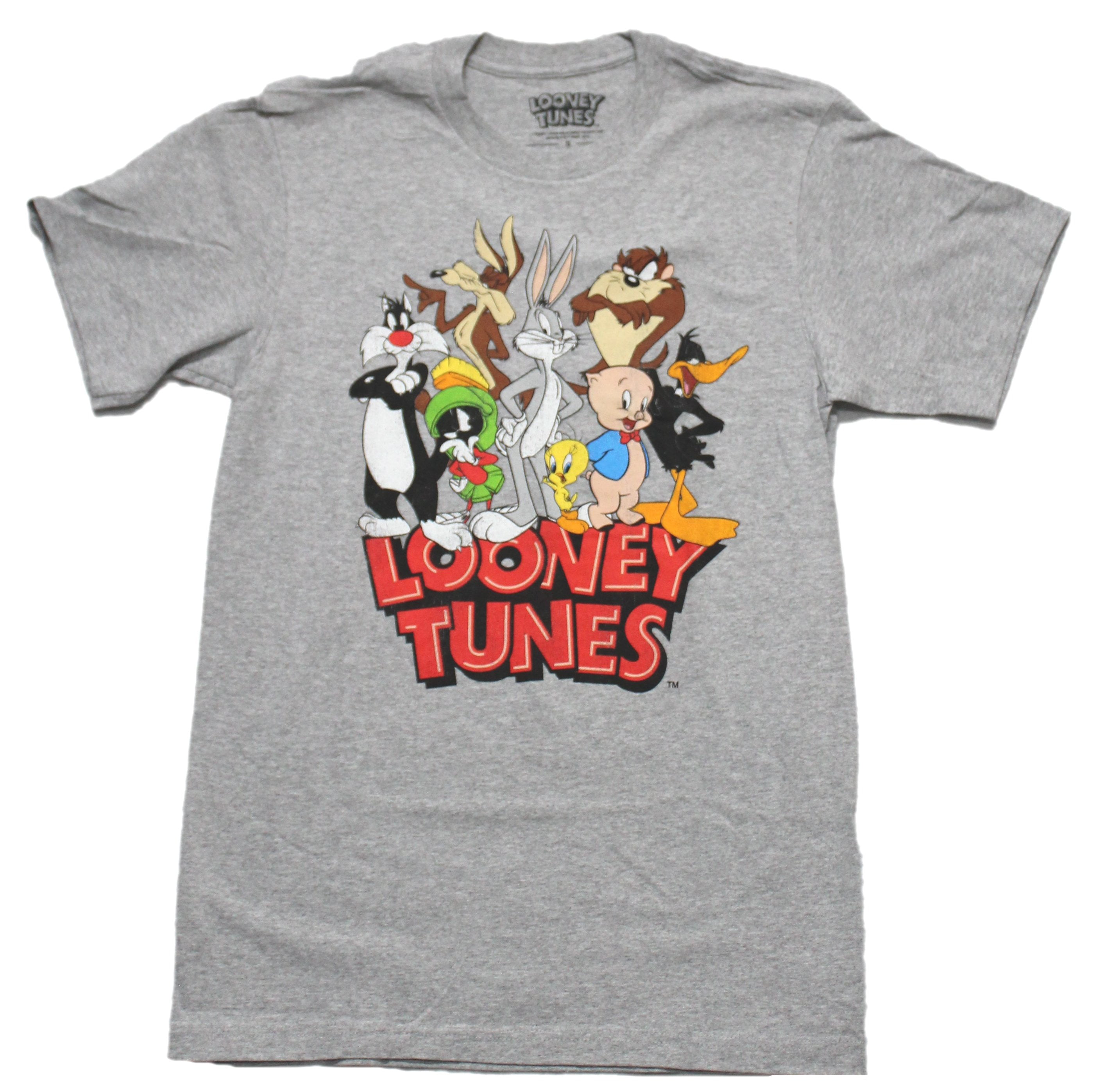 Looney Tunes Mens T-Shirt - Bugs Taz and More Over Logo Image (Medium)