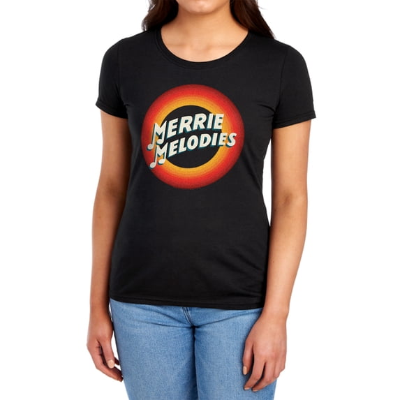 Looney Tunes Merrie Logo Women's T Shirt, Black, Large