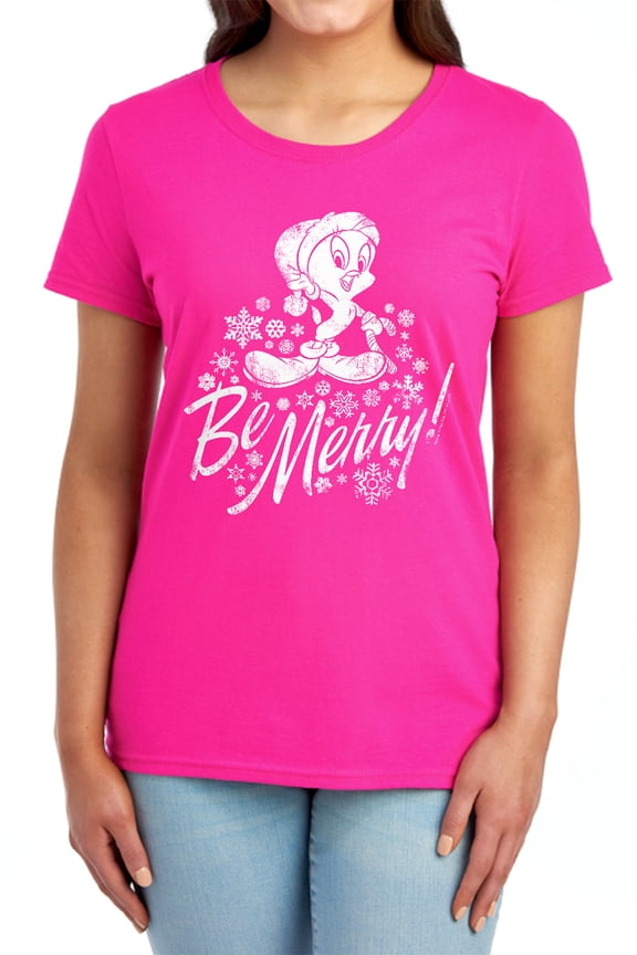 Merry Tweety Women's T Shirt, Hot Pink, Large