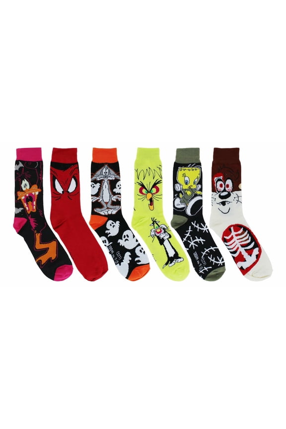 Looney Tunes Monsters Adult Casual Crew Socks, 6-Pack, Size 6-12