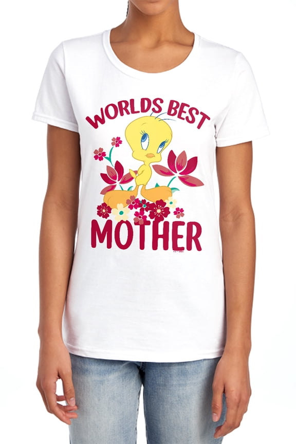 Mother's Day Tweety Worlds Best Mom Women's T Shirt, White, 2X-Large