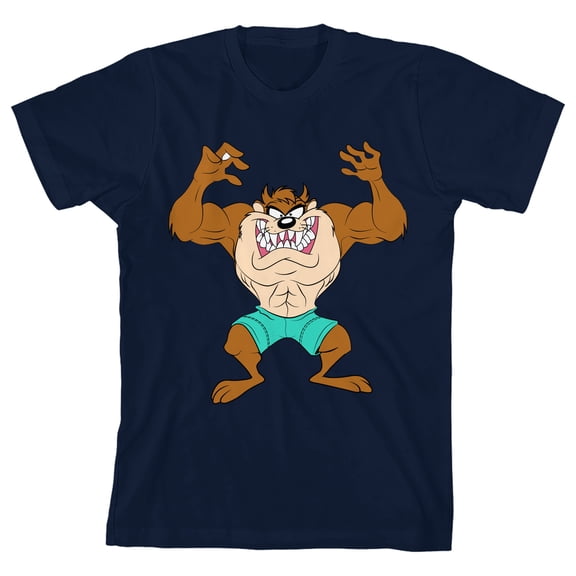Looney Tunes Muscular Taz Boy's Navy Tee shirt-X-Large