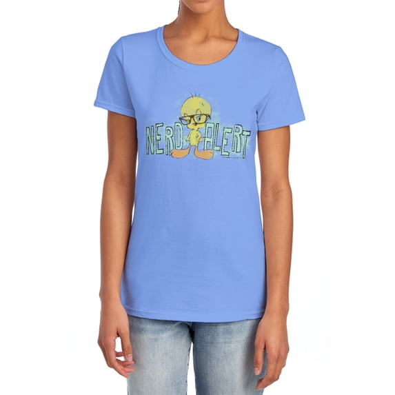 Looney Tunes Nerd Alert Women's T Shirt, Carolina Blue, Small