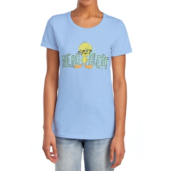 Looney Tunes Nerd Alert Women's T Shirt, Light Blue, Small