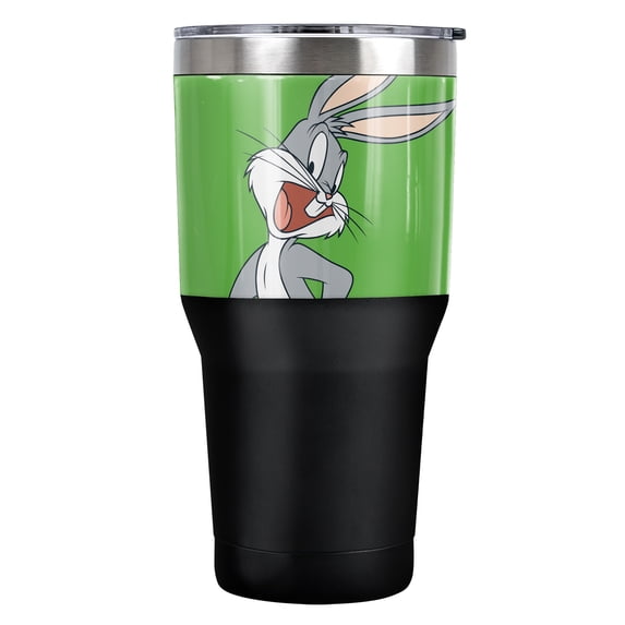 Looney Tunes Official Bugs Bunny Green Background 30 oz Travel Tumbler, Stainless Steel, Vacuum Insulated with Leak Resistant Slide-Lock Lid