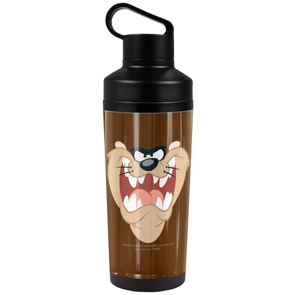 Looney Tunes Official Taz Face 18 oz Insulated Water Bottle, Leak Resistant, Vacuum Insulated Stainless Steel with 2-in-1 Loop Cap