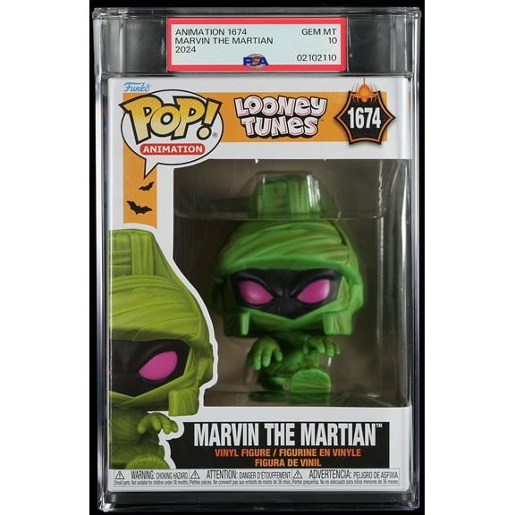 Looney Tunes, PSA Graded 10 GEM MINT, Marvin the Martian Collectible Vinyl Figure #1674, Fully Encapsulated Bundle with Compatible Funko Pop! PSA Hard Protector Case
