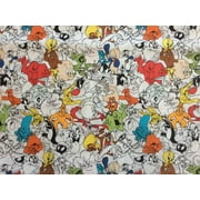 Cotton Looney Tunes Packed Cartoons Characters Camelot Fabrics White Cotton Fabric Print by the Yard (23600102JAS)