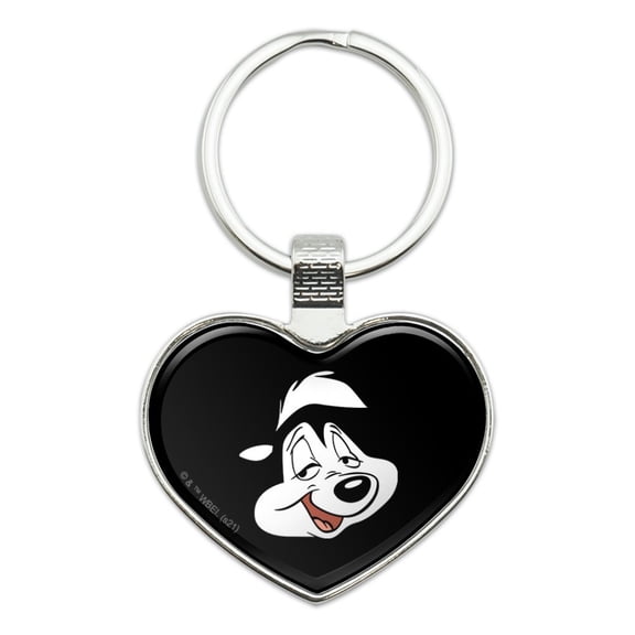 Looney Tunes Pepe Face Keychain Heart Love Metal Key Chain Ring