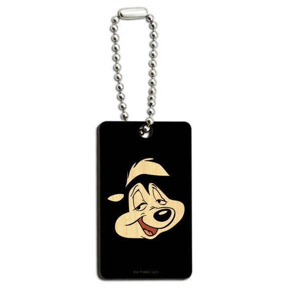 Looney Tunes Pepe Face Wood Wooden Rectangle Keychain Key Ring
