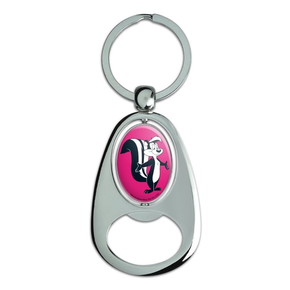 Looney Tunes Pepe Le Pew Keychain Chrome Metal Spinning Oval Bottle Opener