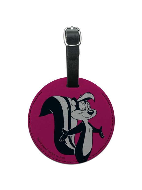 Looney Tunes Pepe Le Pew Round Leather Luggage Card Suitcase Carry-On ID Tag