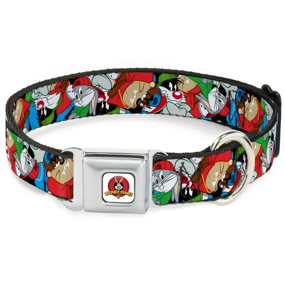 Looney Tunes Pet Collar, Dog Collar Metal Seatbelt Buckle, Looney Tunes 3 B Boy Stance Character Poses Stacked, 9.5 to 13 Inches 1.0 Inch Wide