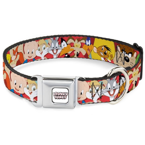Looney Tunes Pet Collar, Dog Collar Metal Seatbelt Buckle, Looney Tunes Twelve Character Expressions Red, 11 to 16.5 Inches 1.0 Inch Wide