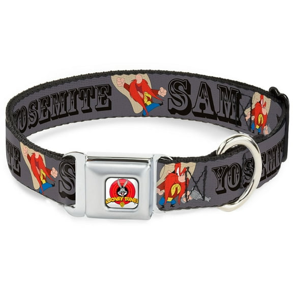 Looney Tunes Pet Collar, Dog Collar Metal Seatbelt Buckle, Yosemite Sam Poses Gray, 9.5 to 13 Inches 1.0 Inch Wide