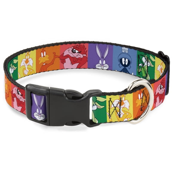 Looney Tunes Pet Collar, Dog Collar Plastic Buckle, Looney Tunes Character Pose Pride Blocks Multi Color, 15 to 24 Inches 1.0 Inch Wide