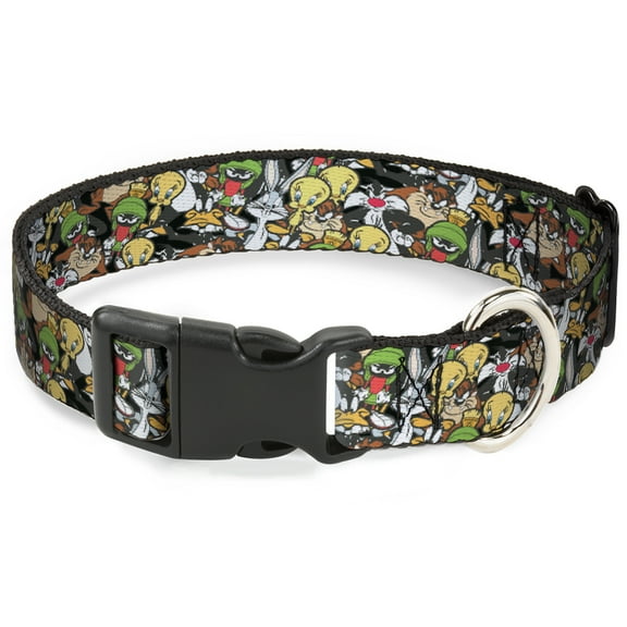 Looney Tunes Pet Collar, Dog Collar Plastic Buckle, Looney Tunes Character Stacked Collage4, 7 to 8.5 Inches 0.5 Inch Wide