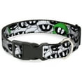 thumbnail image 1 of Looney Tunes Pet Collar, Dog Collar Plastic Buckle, Marvin the Martian Expressions Stacked White Black Green Gold, 13 to 17 Inches 1.5 Inch Wide, 1 of 6
