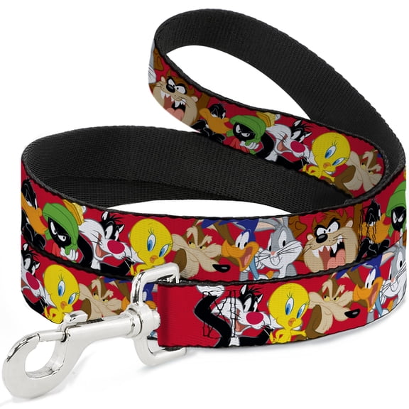 Looney Tunes Pet Leash, Dog Leash, Looney Tunes Eight Character Faces Red, 4 Feet Long 1.0 Inch Wide