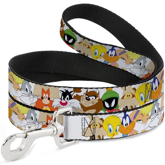 Looney Tunes Pet Leash, Dog Leash, Looney Tunes Nine Character Faces White, 4 Feet Long 1.0 Inch Wide