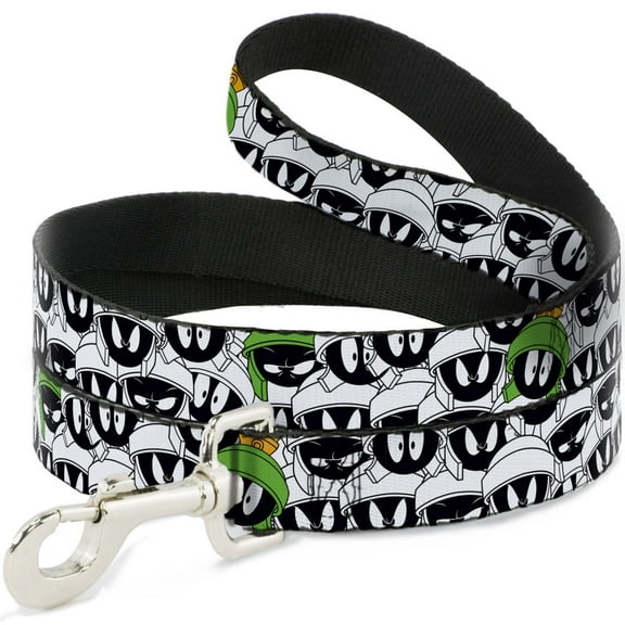 Looney Tunes Pet Leash, Dog Leash, Marvin the Martian Expressions Stacked White Black Green Gold, 4 Feet Long 1.0 Inch Wide