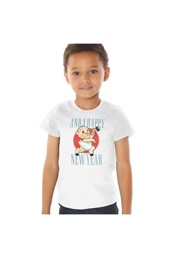 Looney Tunes Porky New Year Hearld Kids T Shirt for Youth Toddler Boys and Girls