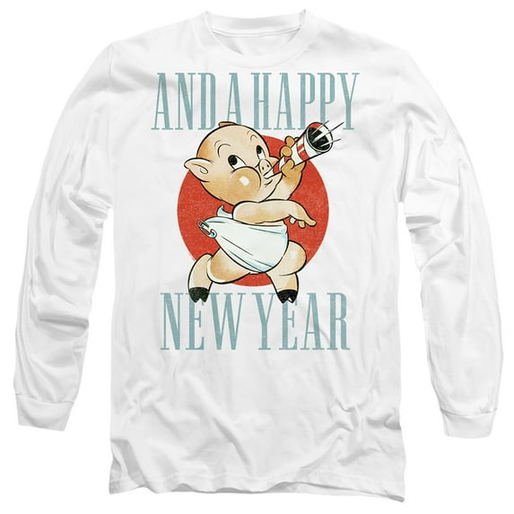 Looney Tunes Porky New Year Hearld Unisex Adult Long-Sleeve T Shirt