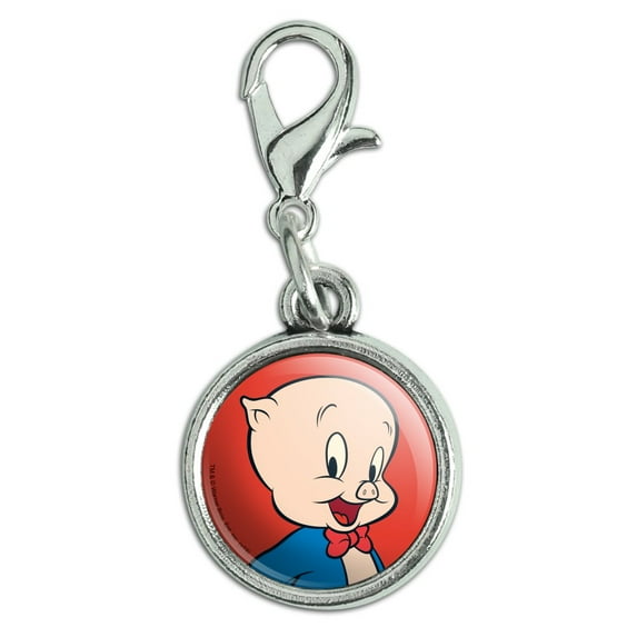 Looney Tunes Porky Pig Antiqued Bracelet Pendant Zipper Pull Charm with Lobster Clasp