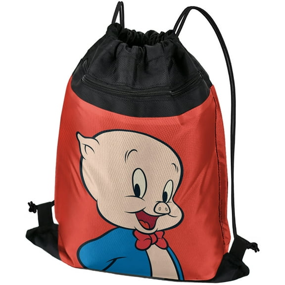 Looney Tunes Porky Pig Drawstring Backpack Sports Bag Sackpack 17" x 13", Perfect for Gym, Yoga or Practice